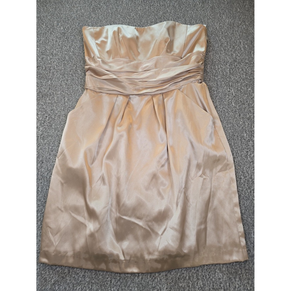 David's Bridal 83707 Champagne Satin Strapless Dress Size 12 Bridesmaid